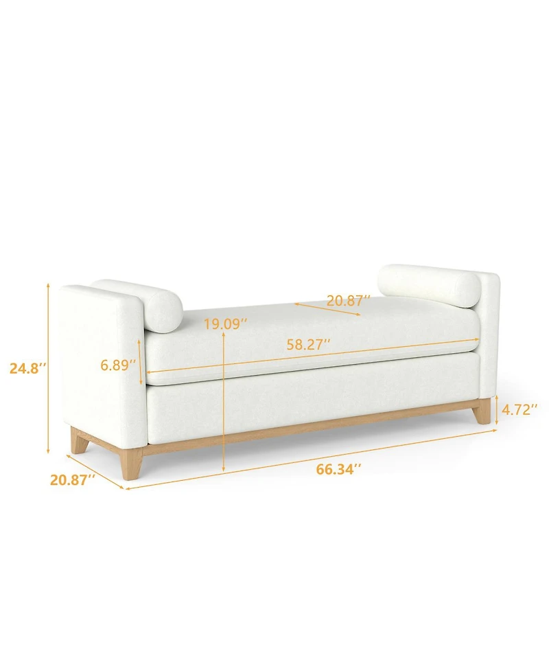 Streamdale Furniture 66.34" Sherpa Fleece Upholstered Bench with Wood Legs and 2 Bolster Pillows