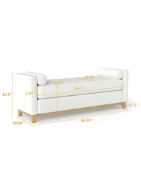 Streamdale Furniture 66.34" Sherpa Fleece Upholstered Bench with Wood Legs and 2 Bolster Pillows