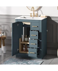 Sillysis 24 Inch Modern Bathroom Vanity with Sink, Solid Wood Mdf Cabinet 3 Soft Close Drawers, Space-Saving Storage