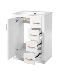 Sillysis 24 Inch Modern Bathroom Vanity with Sink, Solid Wood Mdf Cabinet 3 Soft Close Drawers, Space-Saving Storage