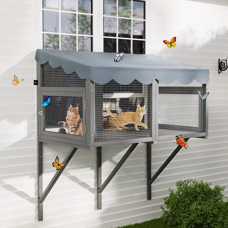 Streamdale Furniture Expandable Wooden Window Catio Enclosure for Indoor Cats