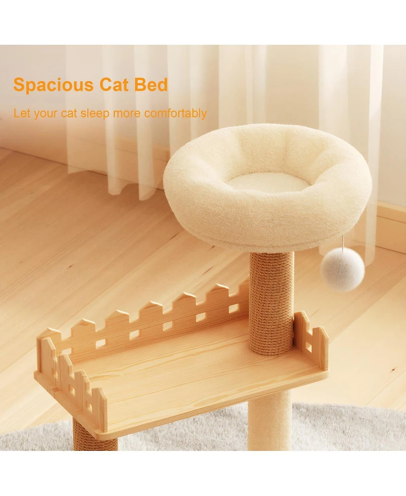 Streamdale Furniture 39.3" Modern Wood Cat Tree with Sisal Scratching Posts, Condo, and Acrylic Hammock