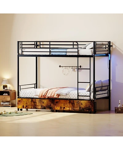 Streamdale Furniture Metal Bunk Bed with Usb Charging Station, Storage, and Safety Guardrails