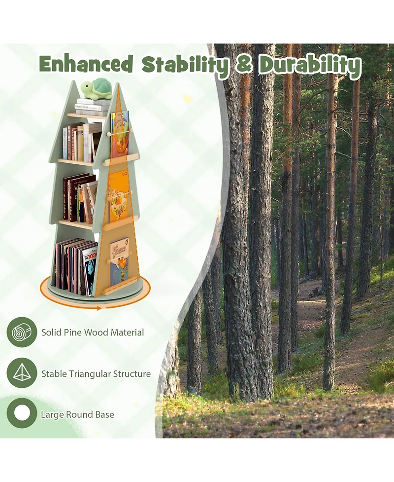 Gymax Kids Rotating Bookshelf 4 Tier Tree Shape Revolving Bookcase 360 Degrees Display Rack