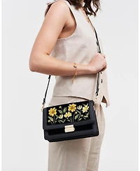 Fable England Women's Botanical Velvet Embroidered Foldover Bag
