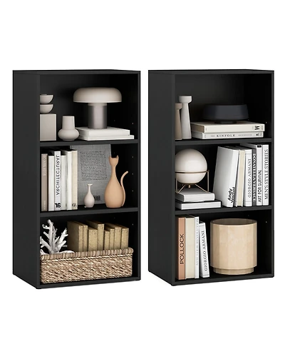 Gymax 2 Piece 3-Tier Cube Bookcase Modern Open Bookshelf with Adjustable Shelves