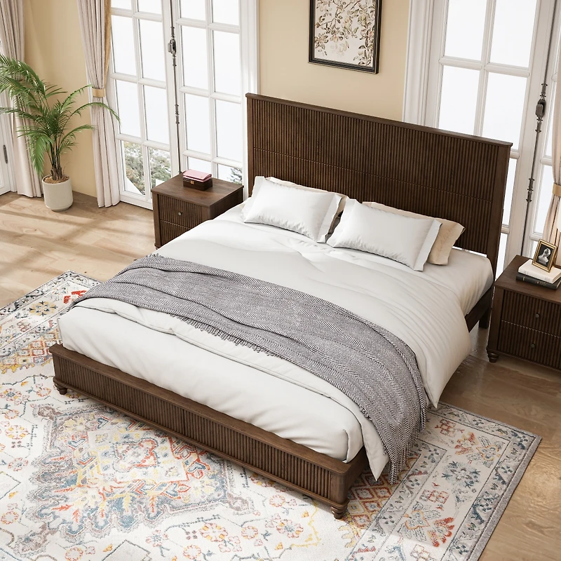 Streamdale Furniture Solid Wood Platform Bed Frame with Tall Headboard