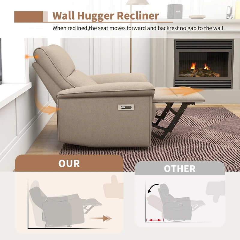 Streamdale Furniture Electric Wall Hugger Power Recliner with Usb Port