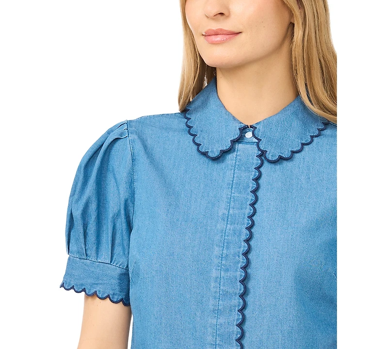 CeCe Women's Puff-Sleeve Button-Front Shirt