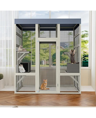 Streamdale Furniture Wooden Outdoor Catio with Waterproof Top and 2 Napping Boxes