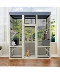 Streamdale Furniture Wooden Outdoor Catio with Waterproof Top and 2 Napping Boxes
