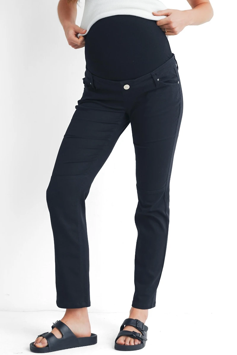 Hello Miz Maternity Straight Leg Pants with Over the Belly Panel and Pockets