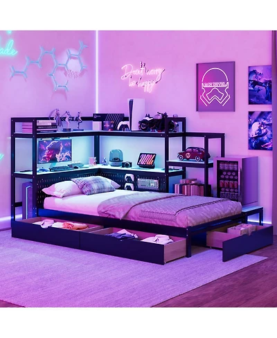 Streamdale Furniture Gaming Daybed with Desk, Led Lights