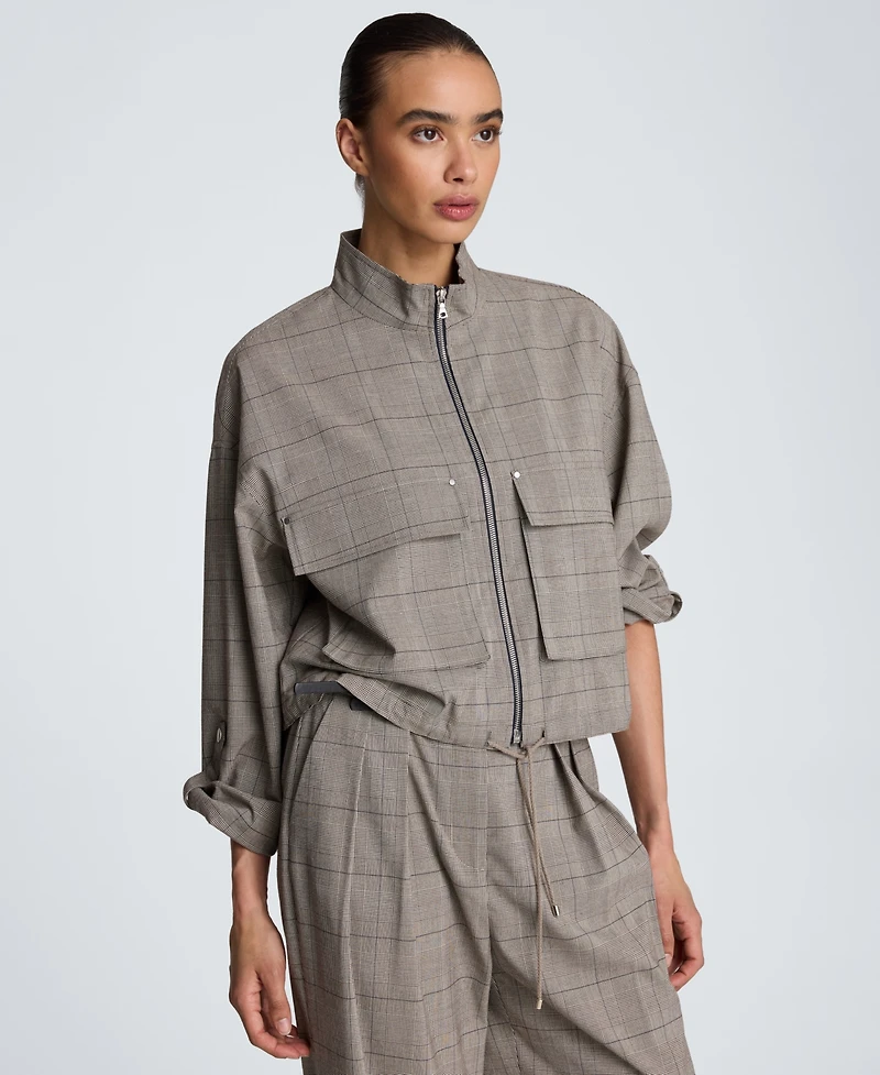 Kenneth Cole Women's Drawcord Flap Pocket Windbreaker Jacket