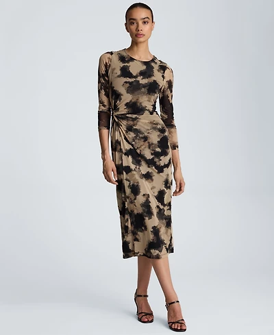Kenneth Cole Women's Knot Front Printed Mesh Midi Dress
