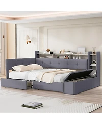 Streamdale Furniture Upholstered Daybed with Storage, Drawers, Usb, Led and Shelves