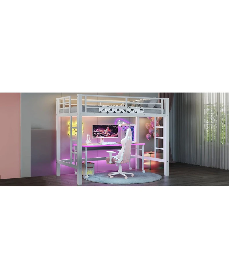 Streamdale Furniture Metal Loft Bed with Ladder and Guardrails