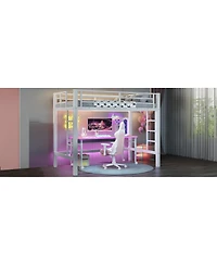 Streamdale Furniture Metal Loft Bed with Ladder and Guardrails