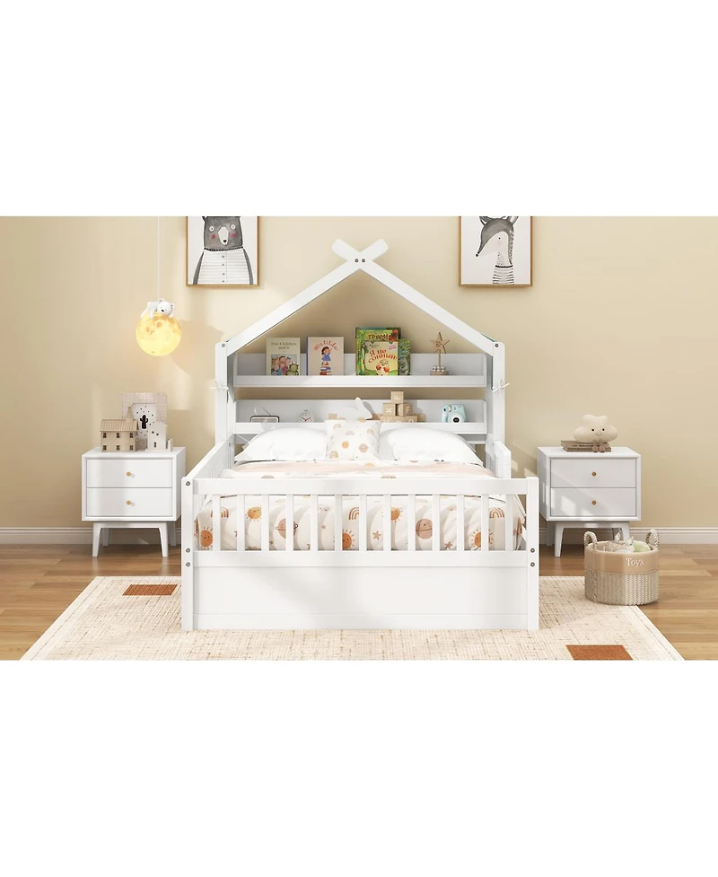 Streamdale Furniture Full Size Wooden House Bed with Storage Headboard Shelf