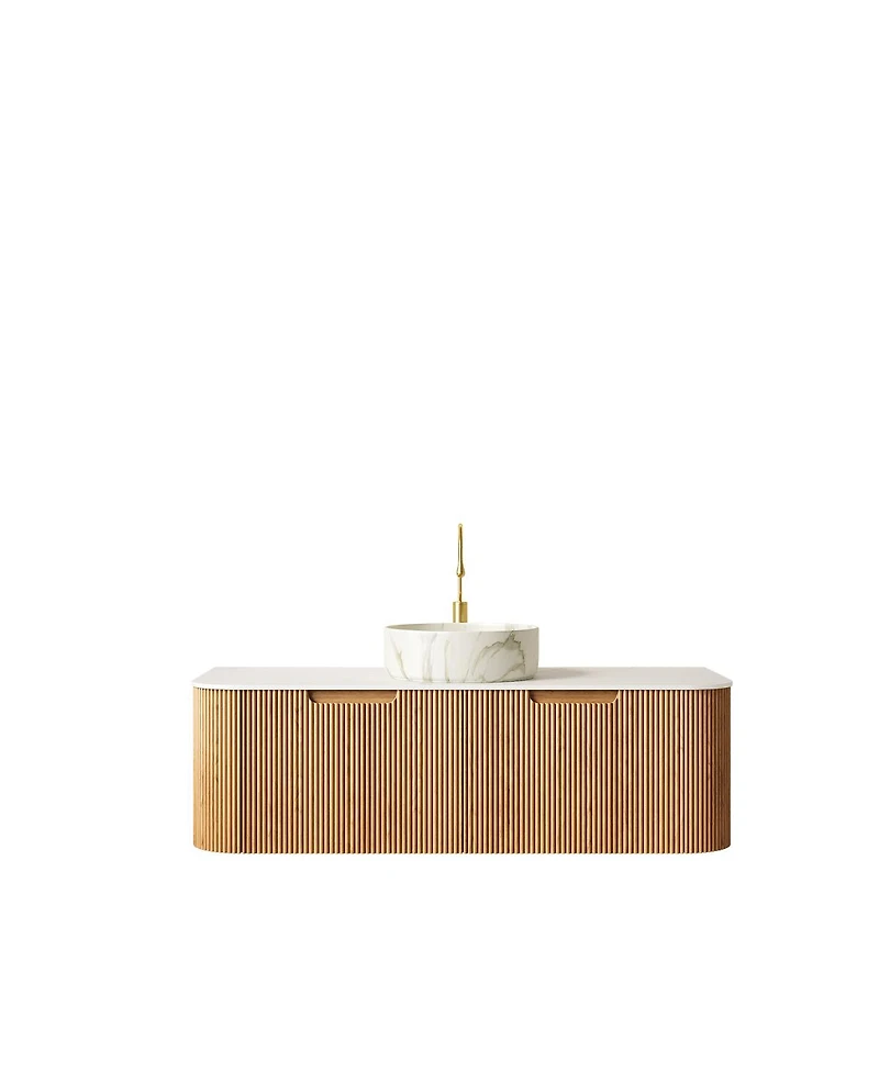 Sillysis Wall Mounted Bathroom Vanity with Sintered Stone Top, Round Ceramic Basin, Soft Close Drawer, Pre-assembled