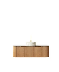 Sillysis Wall Mounted Bathroom Vanity with Sintered Stone Top, Round Ceramic Basin, Soft Close Drawer, Pre-assembled