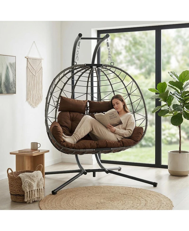 Streamdale Furniture Double Hanging Egg Chair with Stand and Cushion