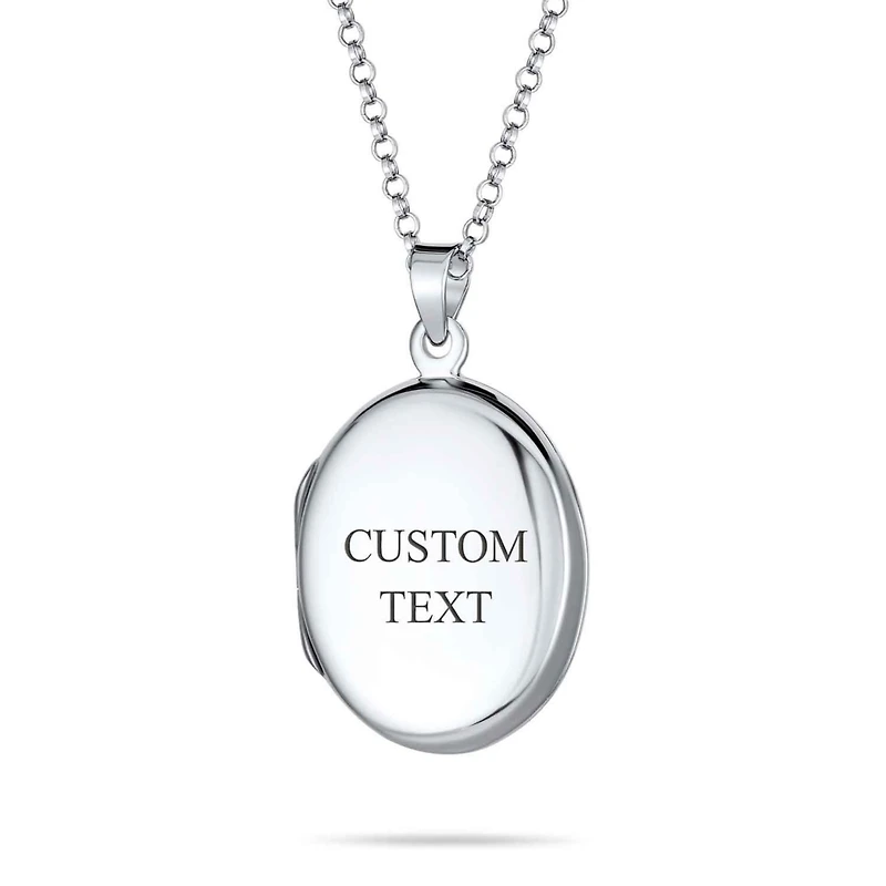 Bling Jewelry Simple Plain Oval Keepsake Photo Locket Necklace Holds Pictures .925 Sterling Silver
