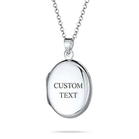 Bling Jewelry Simple Plain Oval Keepsake Photo Locket Necklace Holds Pictures .925 Sterling Silver