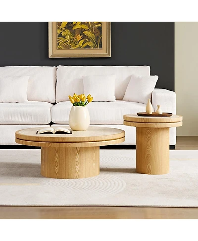 Streamdale Furniture 19.49'' and 35.43'' Round Sintered Stone Coffee Table Set