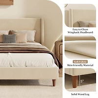 Streamdale Furniture Modern Velvet Wingback Platform Bed, Queen Size