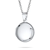 Bling Jewelry Simple Round Photo Locket Necklace Medium Dome Circle Holds Pictures .925 Sterling Silver