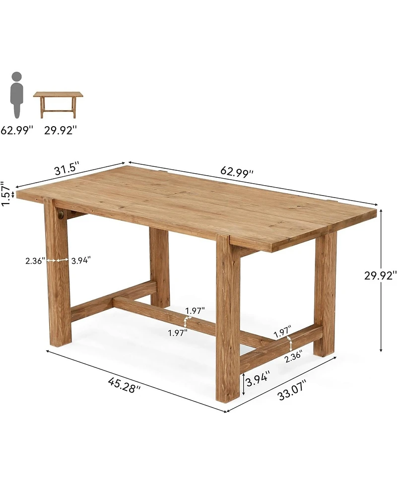 Tribesigns Solid Wood Dining Table, 63-Inch Kitchen Table for 4-6 People, Rectangular Dinner Tables with Wooden Legs for Dining Room, Kitchen