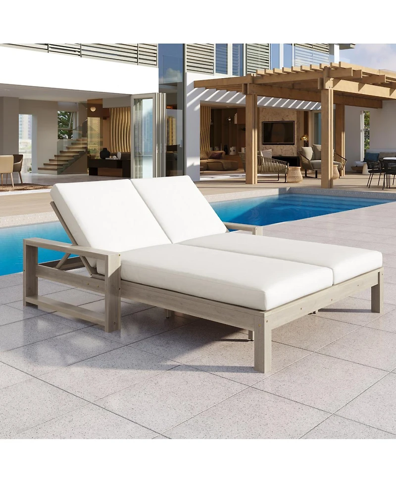 Streamdale Furniture 5-Position Adjustable Double Outdoor Lounge Chair with Cushions