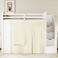 Streamdale Furniture Twin Loft Bed with Desk, Lockers, Drawers, Storage Stairs, and Curtain