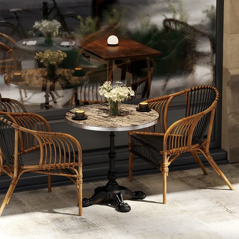 Streamdale Furniture Marble-Look Sintered Stone Square Bistro Table with Cast Iron Base