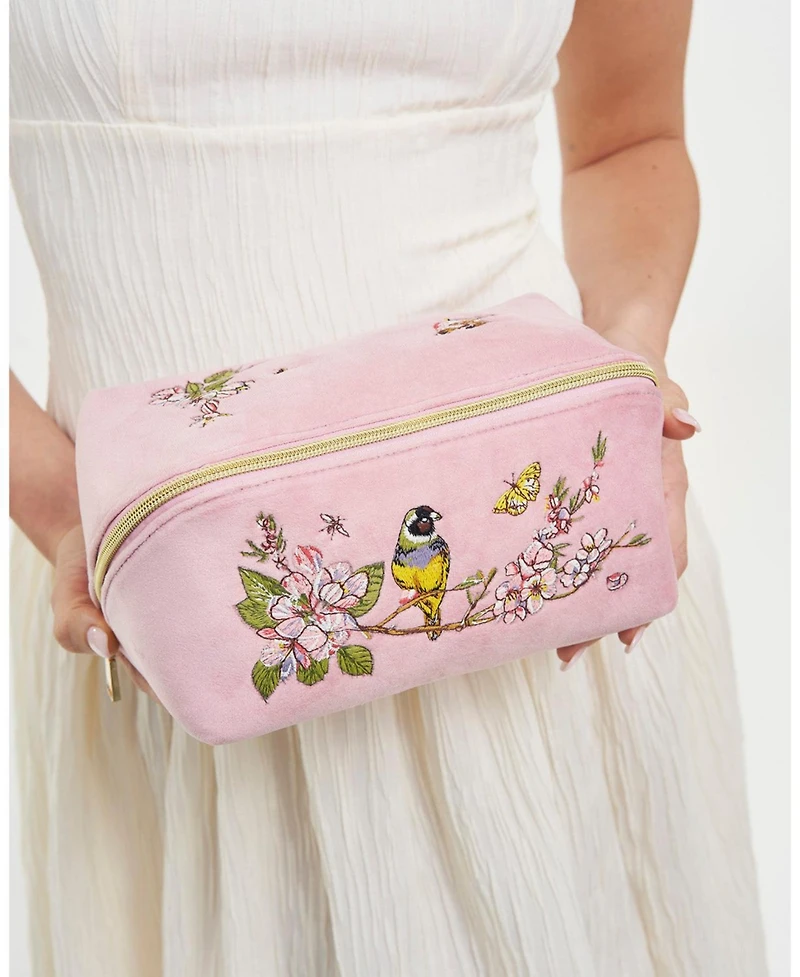 Fable England Love Velvet Embroidered Comestic Pouch