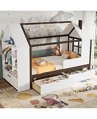 Streamdale Furniture Twin Size House Platform Bed with Drawers and Shelves