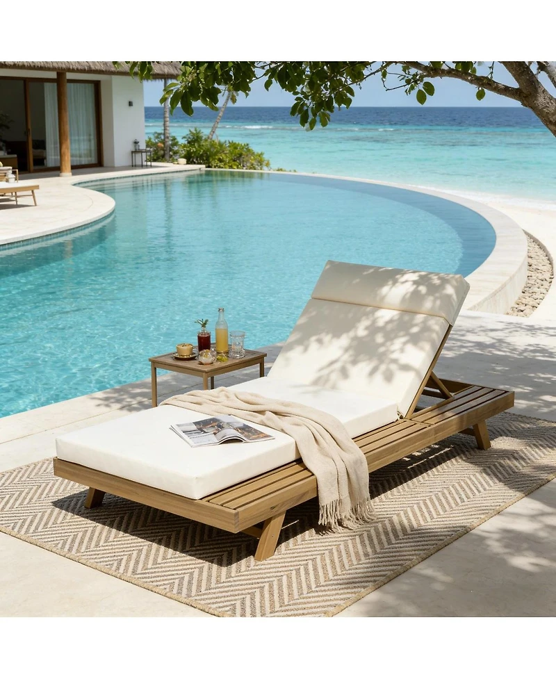 Streamdale Furniture Acacia Wood Lounge Chaise Set with Water-Resistant Cushions