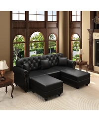 Streamdale Furniture 82.6" Faux Leather Chesterfield Sofa with Nailhead Trim and 3 Pillows