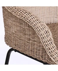 Streamdale Furniture Ladd Outdoor Metal Wicker Barstool, Light Faux Wicker, Set of 2