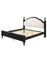 Streamdale Furniture King Size Wood Platform Bed with Upholstered Headboard, Frame plus Fabric