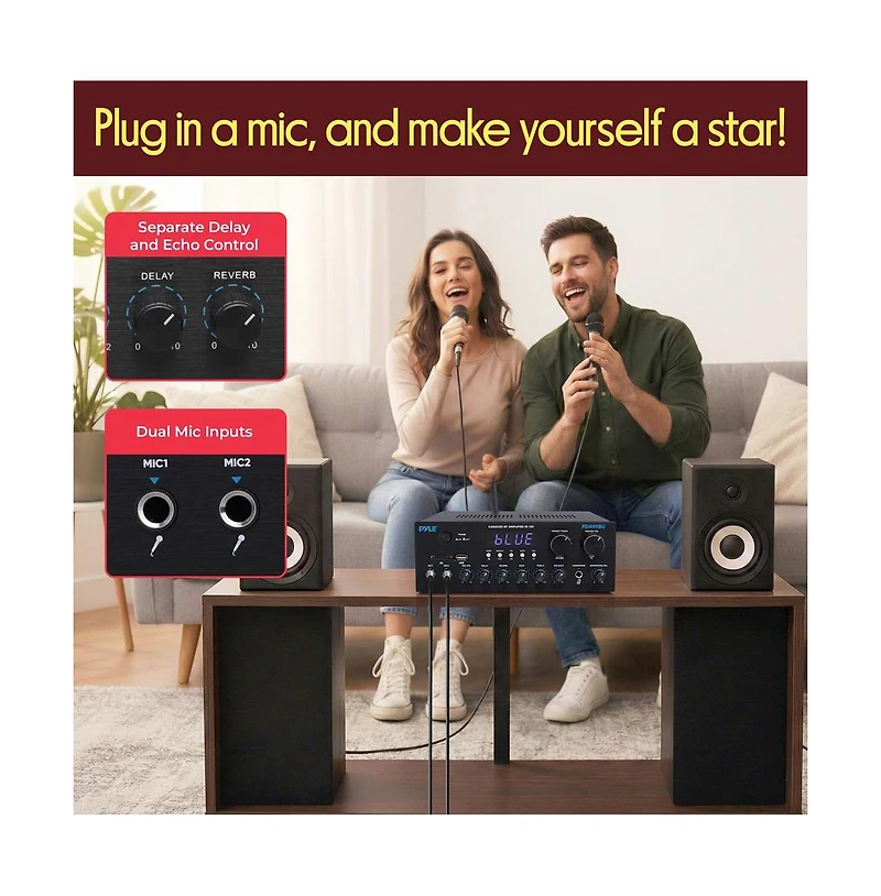Pyle Hifi Wireless Bluetooth Streaming Amplifier With Hdmi In/Out, Optical/Coaxial, Fm Radio, Usb/Sd, Aux, 300 Watt