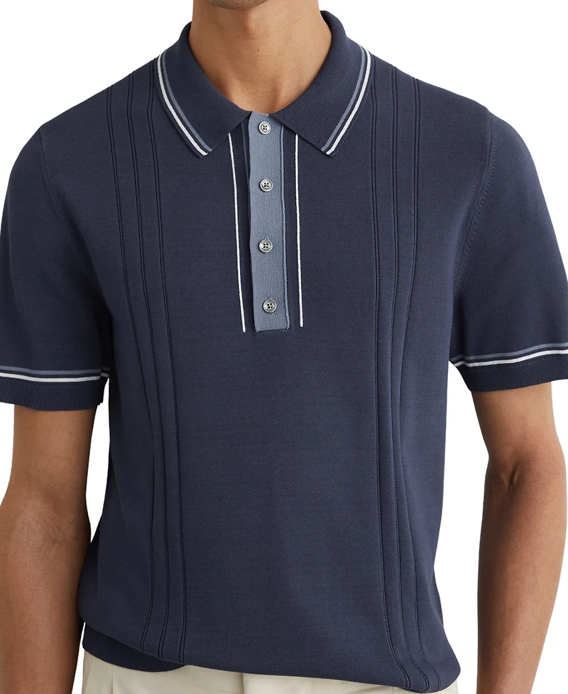 Reiss Men's Rothwell Tipped Half-Button Knitted Polo Shirt