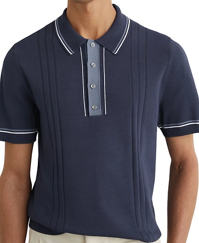 Reiss Men's Rothwell Tipped Half-Button Knitted Polo Shirt