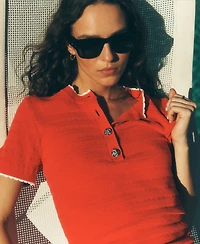 Karl Lagerfeld Paris Women's Contrast Trim Short-Sleeve Sweater
