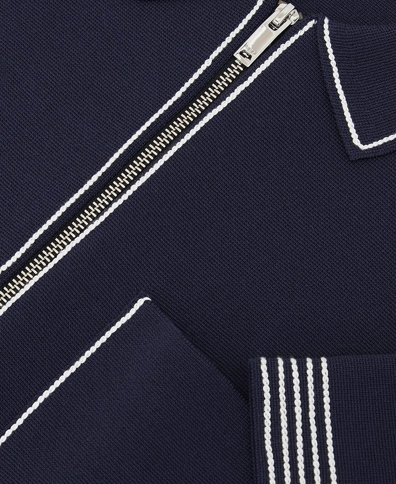 Reiss Men's Blake Stitch-Detail Zip-Through Knit Shirt