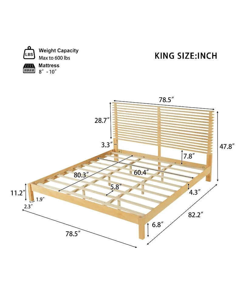Streamdale Furniture Premium Solid Wood King Bed Frame with Headboard