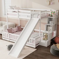 Streamdale Furniture Twin Over Full Bunk Bed with Slide and Storage Staircase