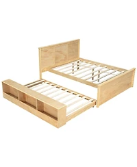 Streamdale Furniture Full Size Wooden Platform bed with Pull Out Trundle,Storage Cabinet