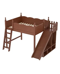 Streamdale Furniture Solid Wood Loft Bed with Storage, Wardrobe, and Slide,